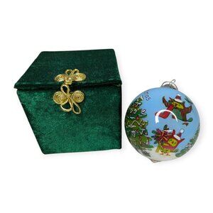 Pier One Li Bien Round Globe Christmas Ornament with Green Velvet Box 4"